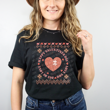 Load image into Gallery viewer, 02-399 Happy Valentines Day Circle Sweater Design Retro Completed Tee
