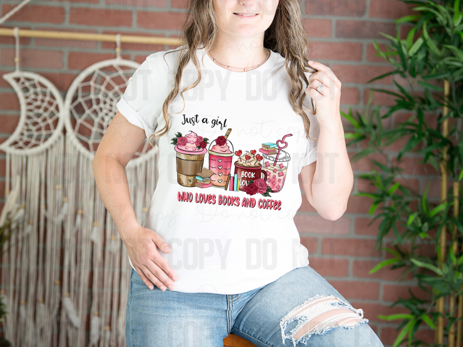02-53 Just A Girl Who Loves Books & Coffee DTF TRANSFER ONLY