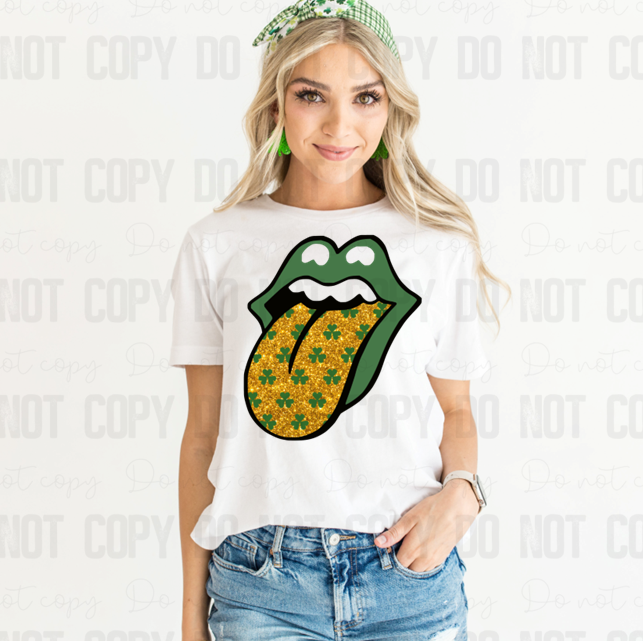 03-170 Green Lips Glitter Tongue Completed Tee