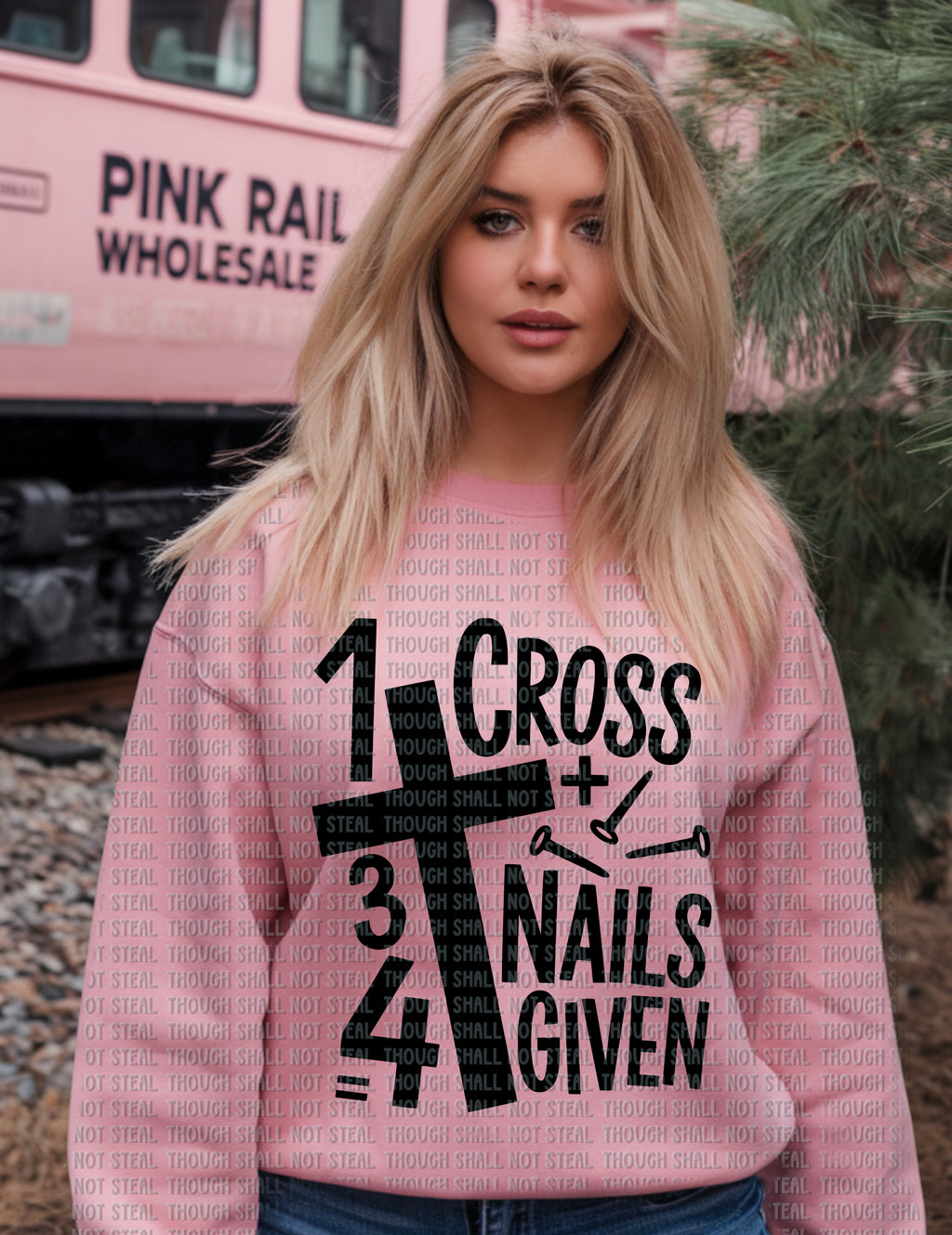 04-87 A Colored - 1 Cross 3 Nails 4 Given Completed Tee