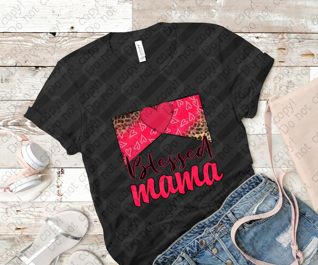 05-105 Blessed Mama Red Hearts Completed Tee