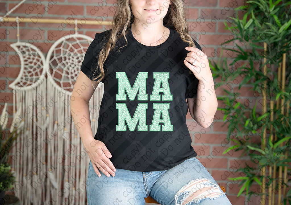 05-113 Ma Ma Stacked Light Green Cheetah Print Completed Tee