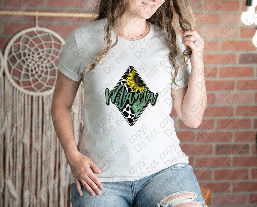 05-116 Mama Sunflower Cheetah Print Diamond Completed Tee