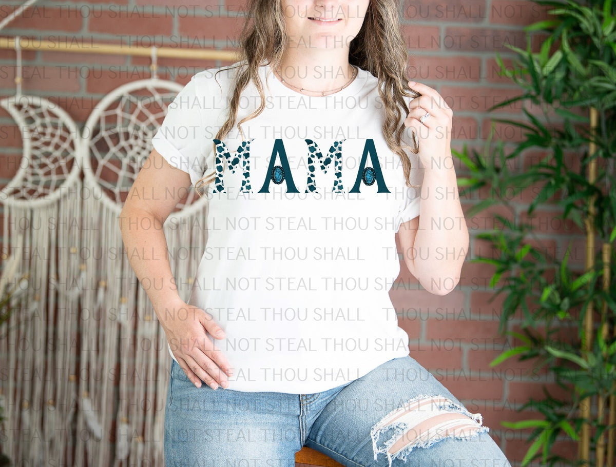 05-127 Mama Blue with Cheetah Print DTF Transfer ONLY
