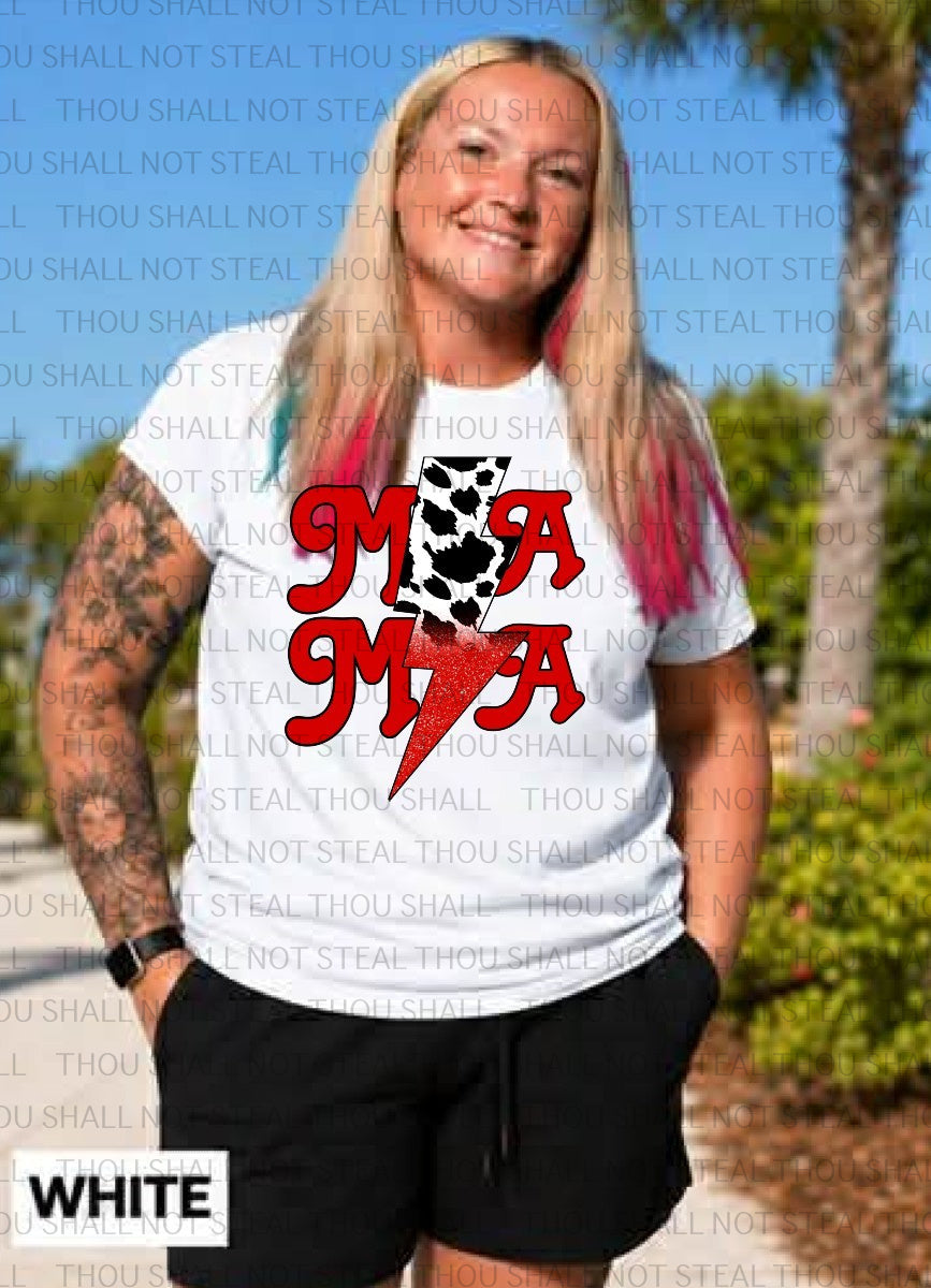 05-134 Mama Red and Cow Print Completed Tee