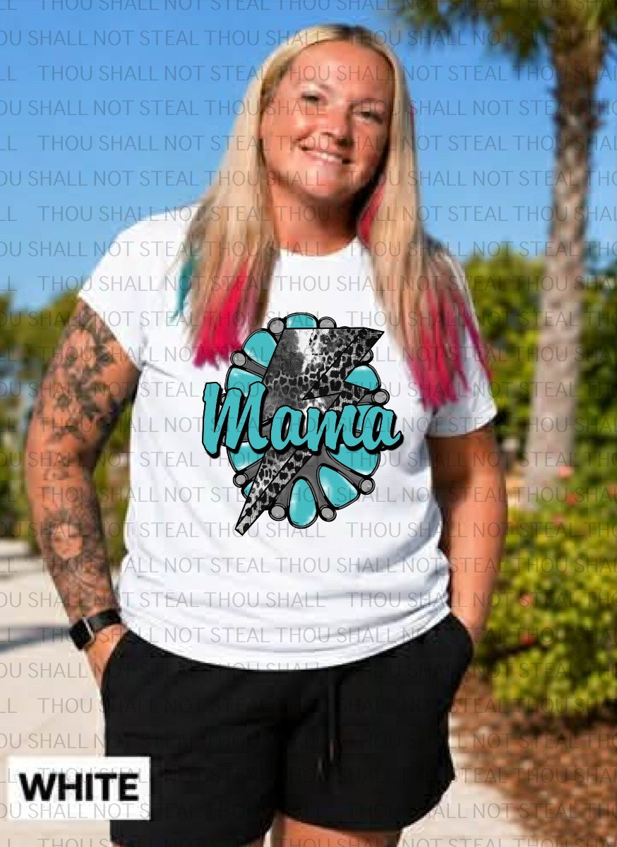 05-136 Mama Turquoise with Cheetah Lightning Bolt DTF Transfer Only