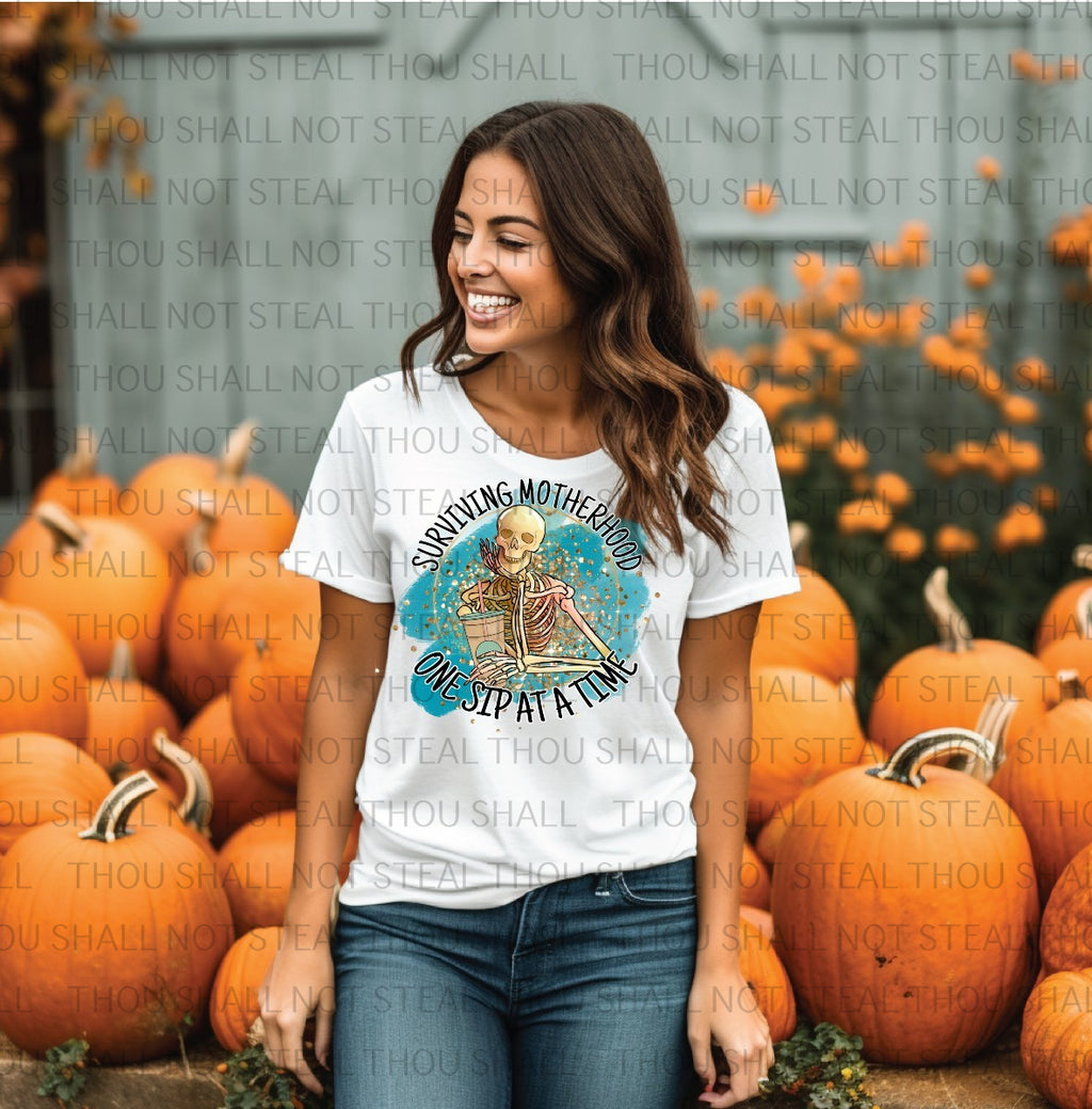 05-144 Surviving Motherhood One Sip at a Time Completed Tee