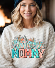 Load image into Gallery viewer, 05-74 Mommy - Teal &amp; Orange Pumpkins Completed Tee
