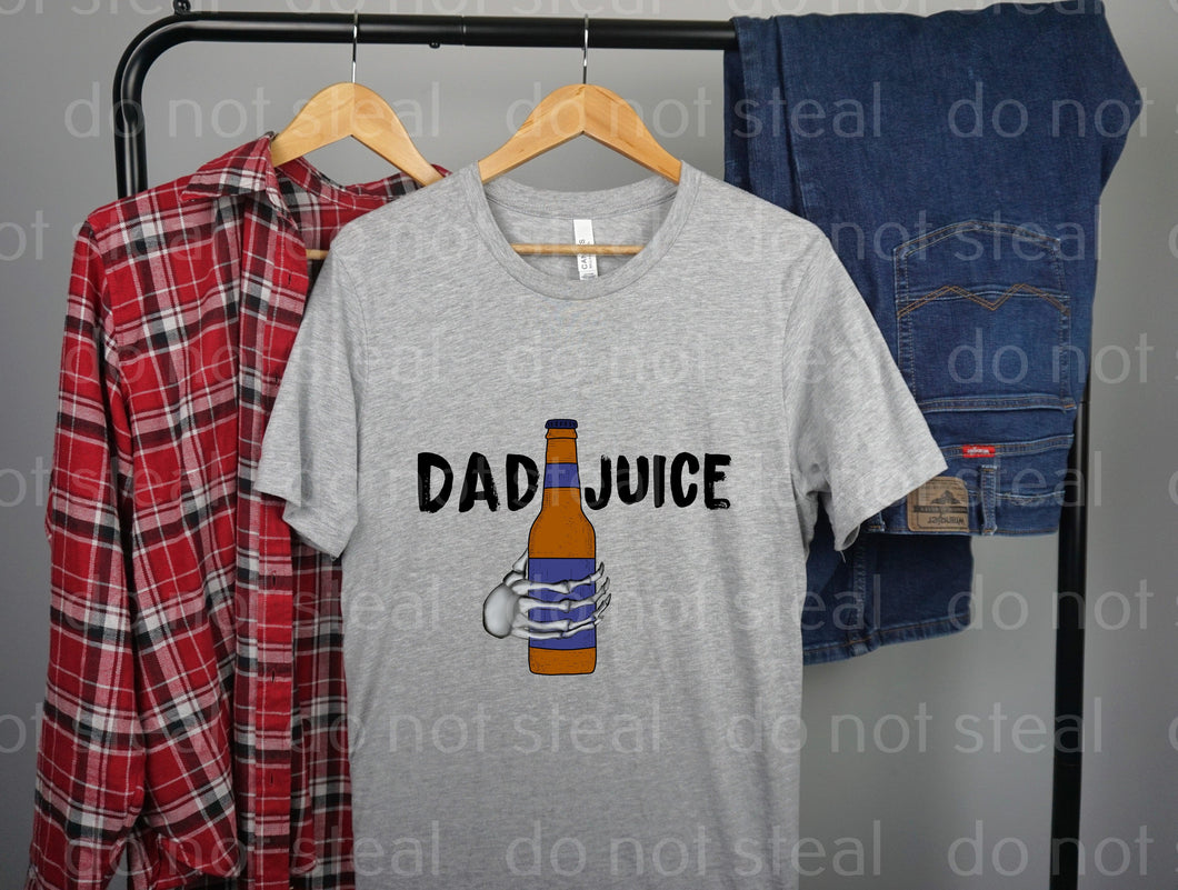 06-47 DAD JUICE WITH A BEER BOTTLE AND A SKELTON HAND Completed Tee