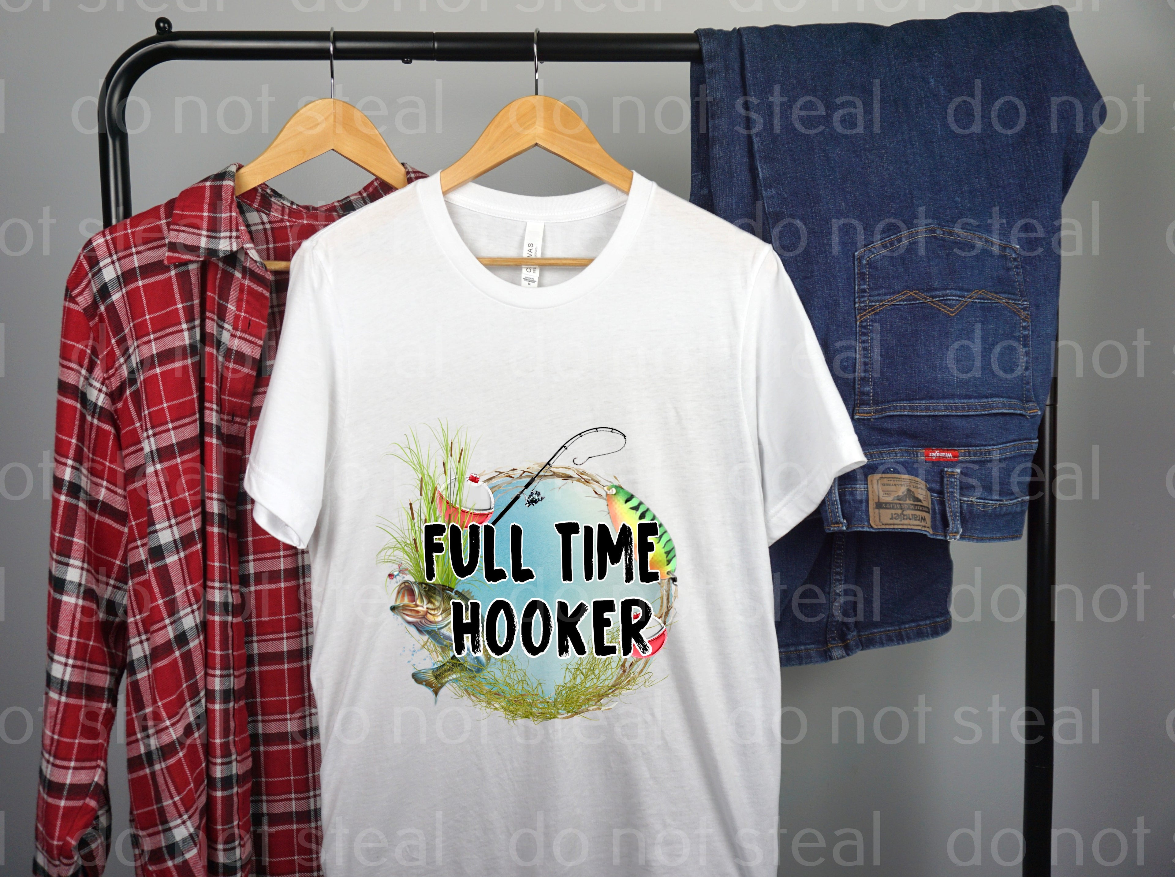 06-48 FULL TIME HOOKER WITH A POND AND A FISHING POLE DTF TRANSFER ONLY