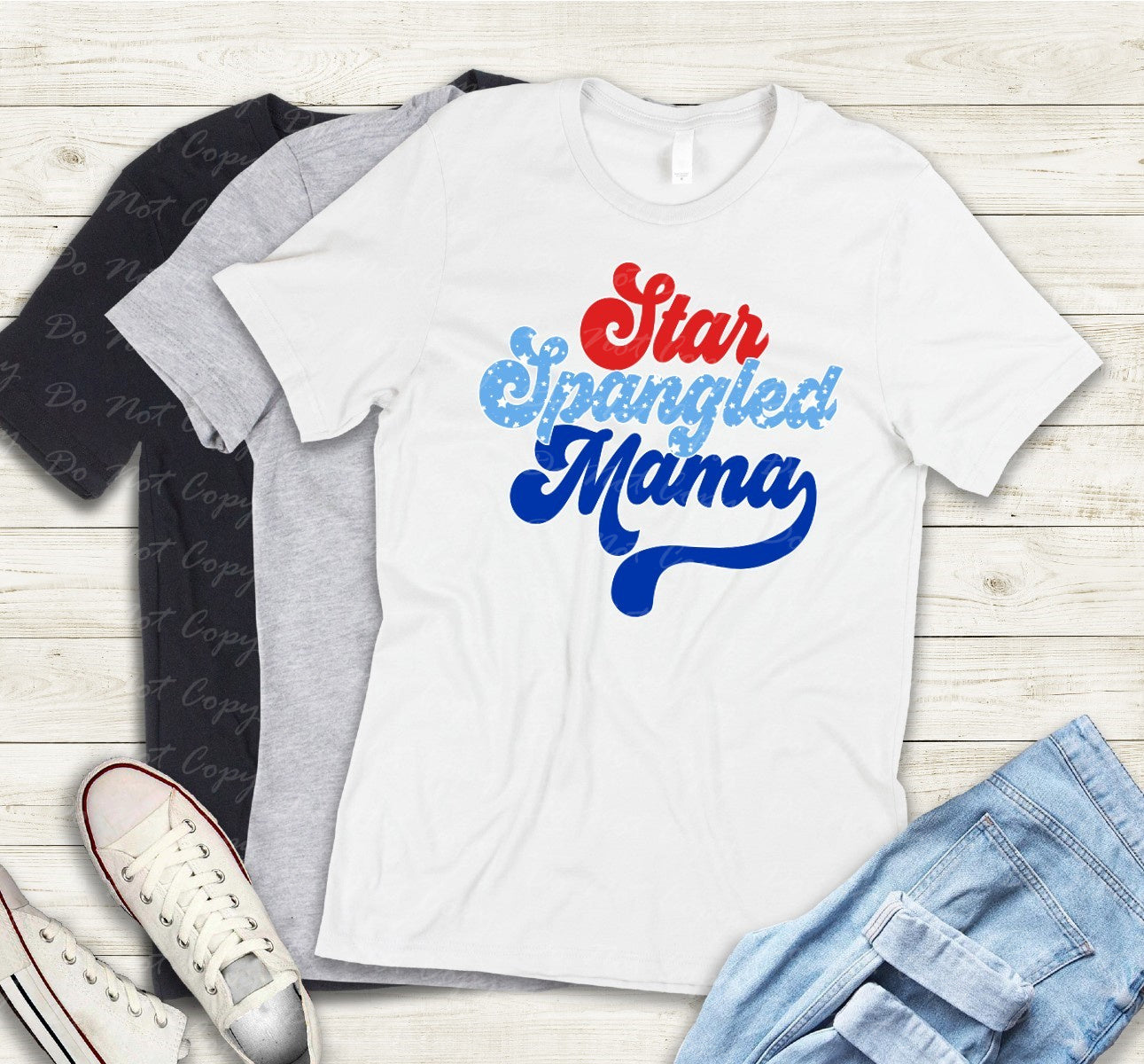 07-03 Star Spangled Mama Red, Light Blue, Dark Blue  DTF Transfer Only