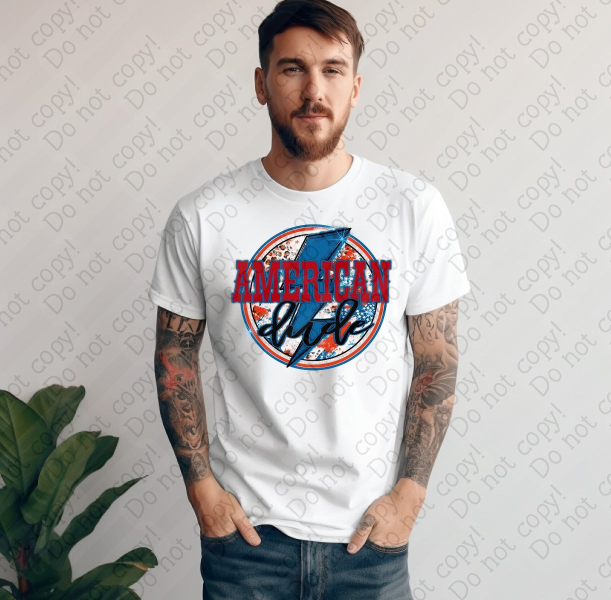 07-119 American Dude with Lightning Bolt DTF Transfer Only