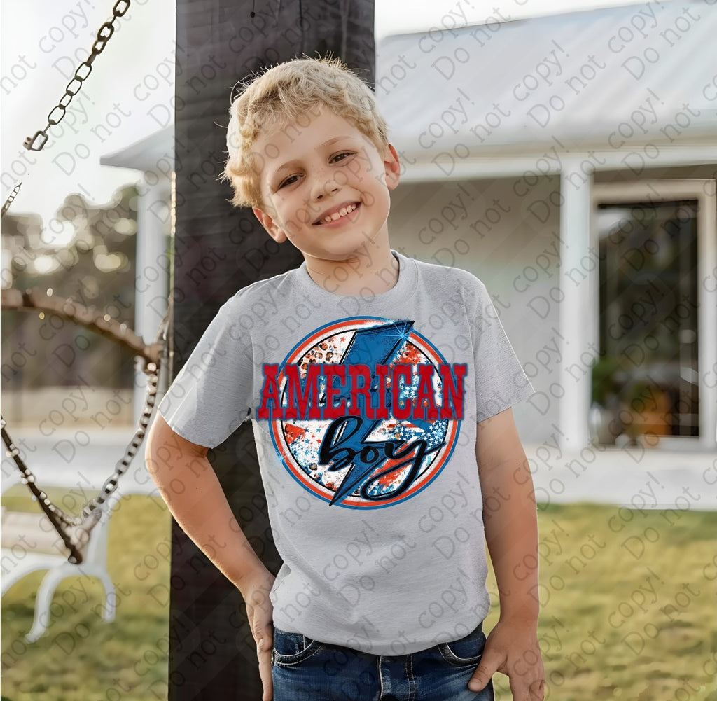 07-120 American Boy with Blue Lightning Bolt Completed Tee