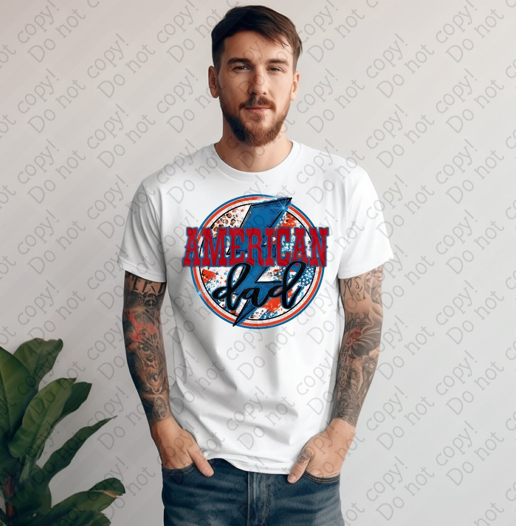 07-121 American Dad with Blue Lighting Bolt Completed Tee