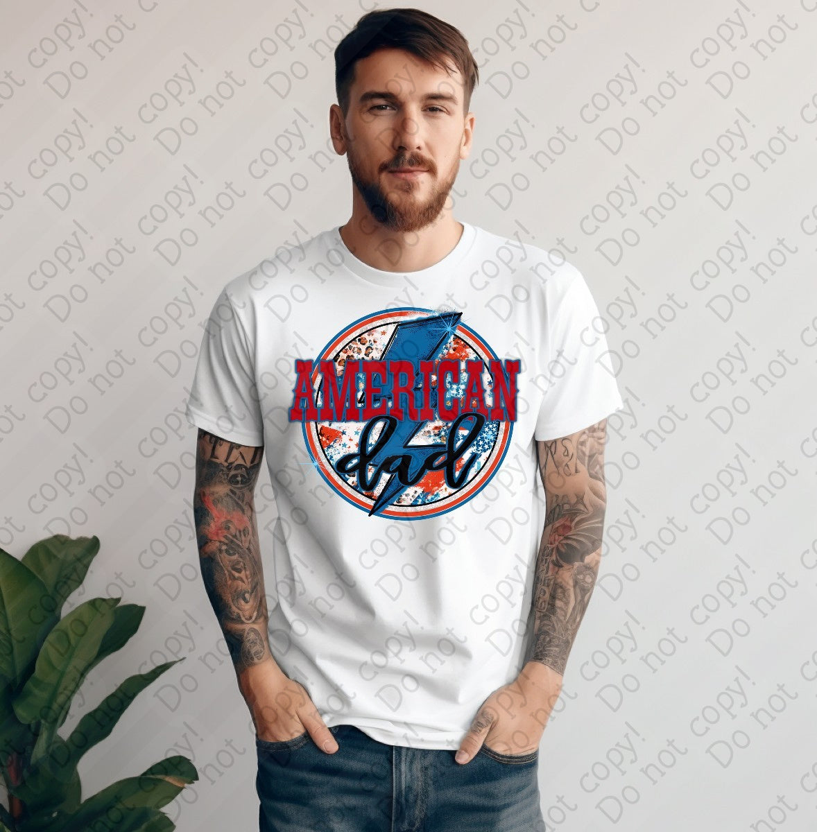 07-121 American Dad with Blue Lighting Bolt Completed Tee
