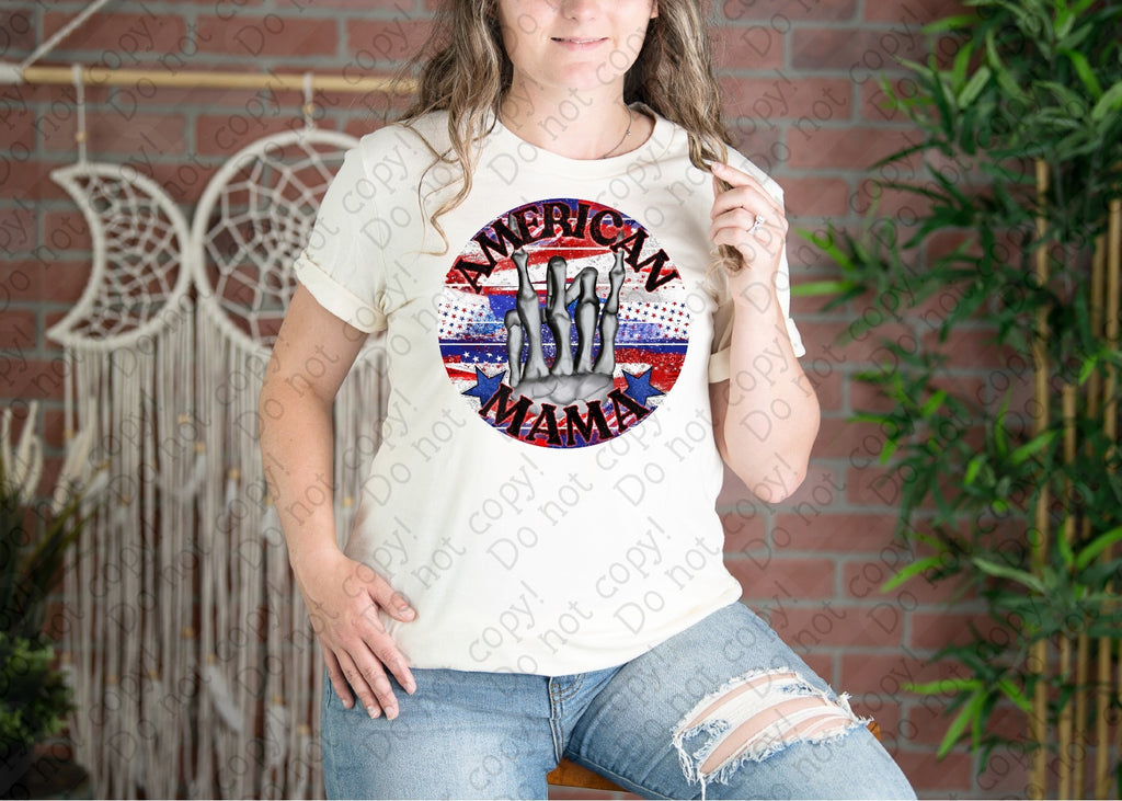 07-124 American Mama with Skeleton Hand Completed Tee