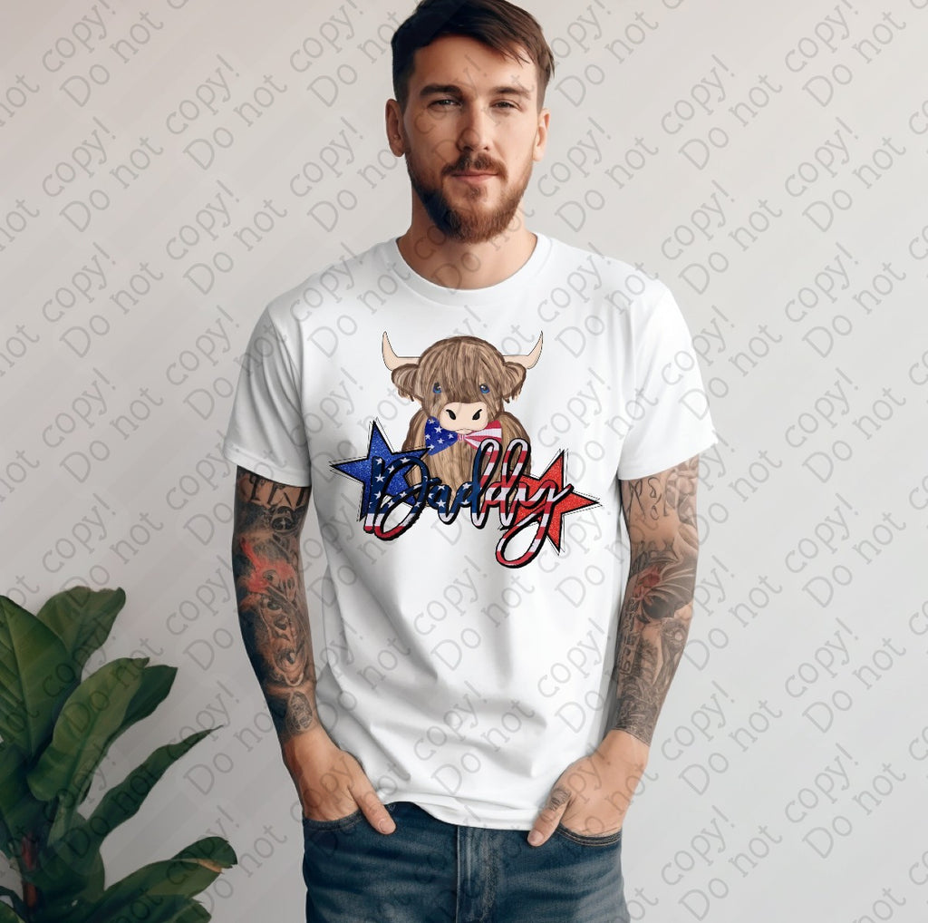 07-135 Daddy Red Whte and Blue Cow Completed Tee