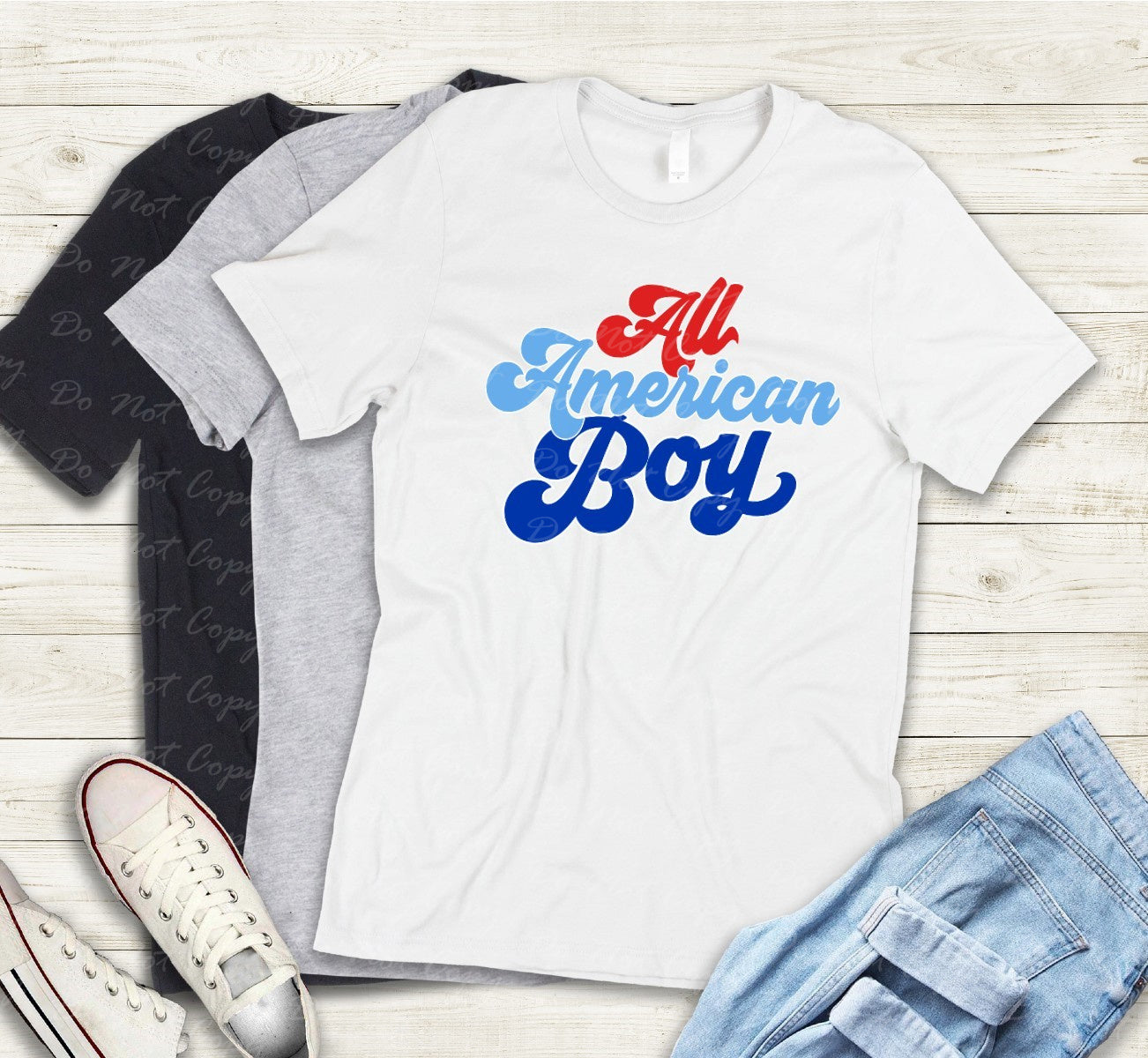 07-13 All American Boy -  Red, Light Blue, Dark Blue   DTF Transfer Only