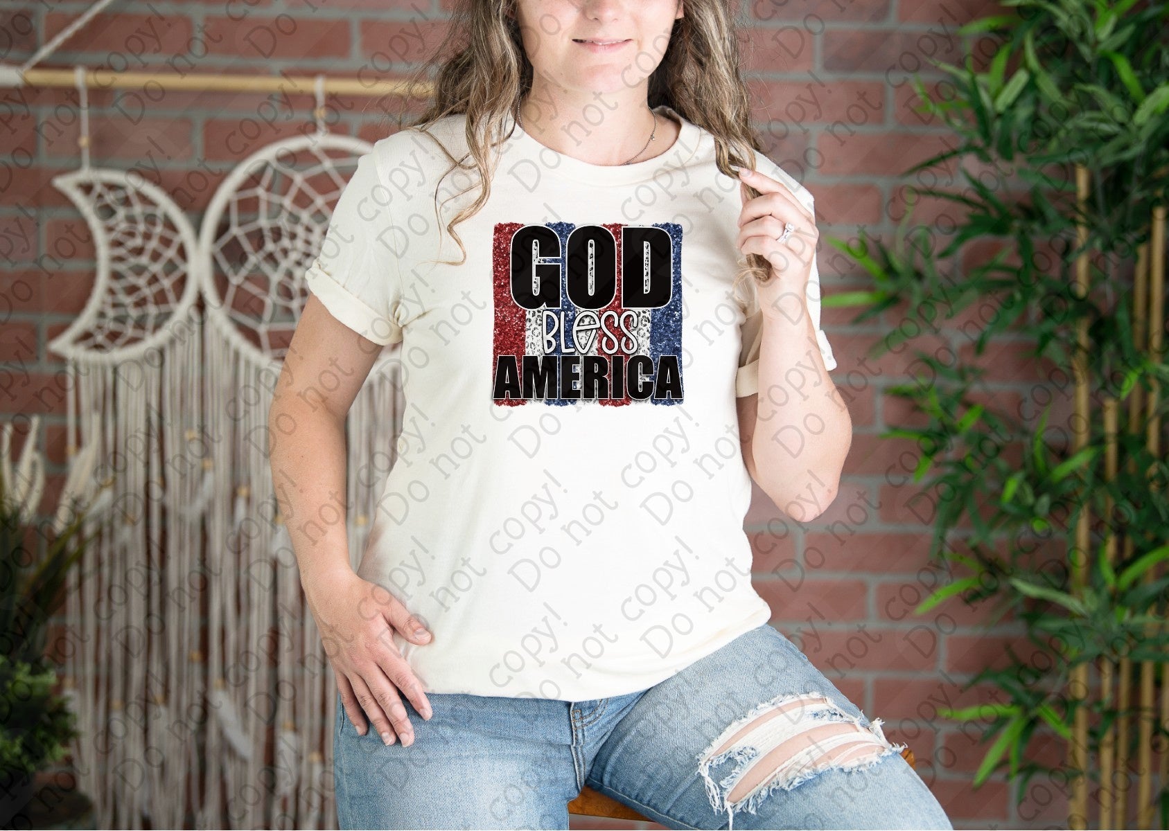 07-147 God Bless America Red White Blue DTF Transfer Only