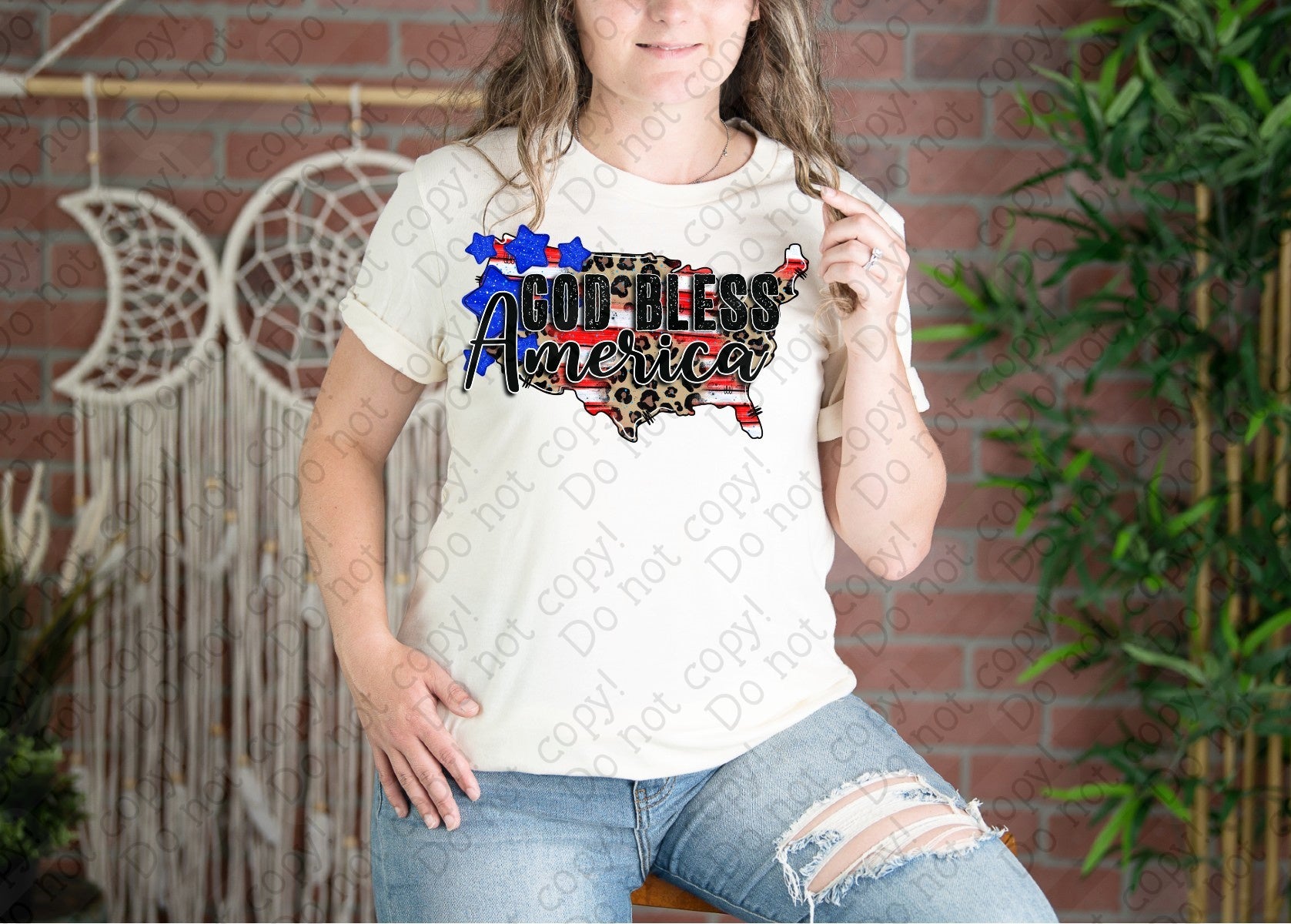 07-148 God Bless America with Stripes DTF Transfer Only