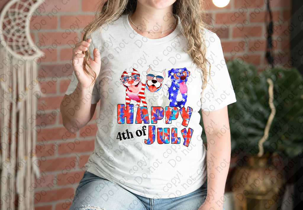 07-149 Happy 4th of July with Three Dogs Completed Tee