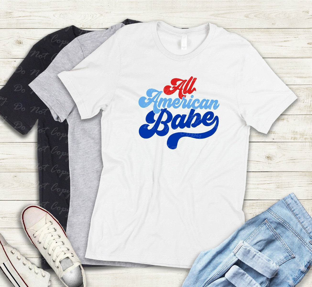 07-14 All American Babe -  Red, Light Blue, Dark Blue   DTF Transfer Only