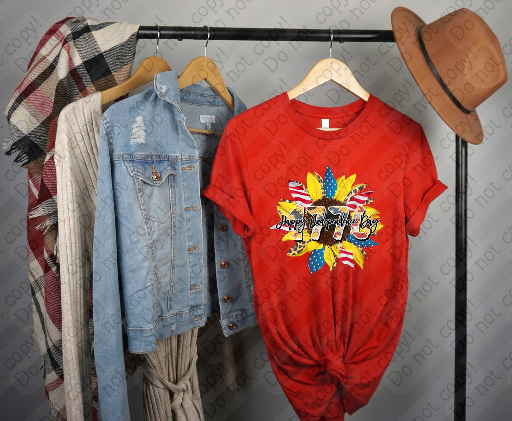 07-150 Happy Independence Day with Patriotic Sunflower 2 Completed Tee