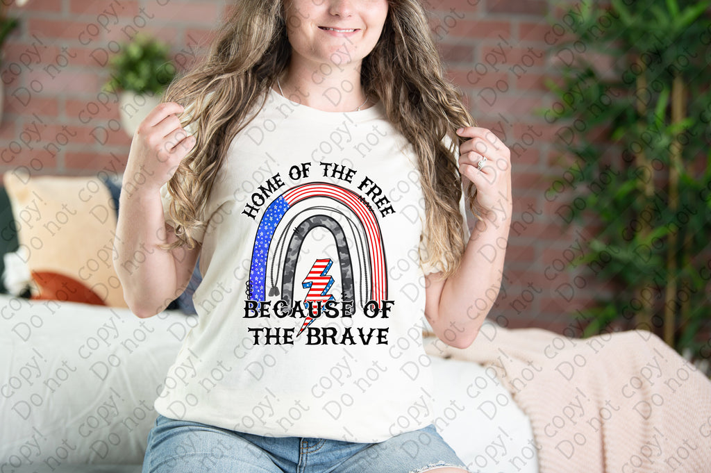 07-154 Home of the Free Because of the Brave with a Rainbow Completed Tee