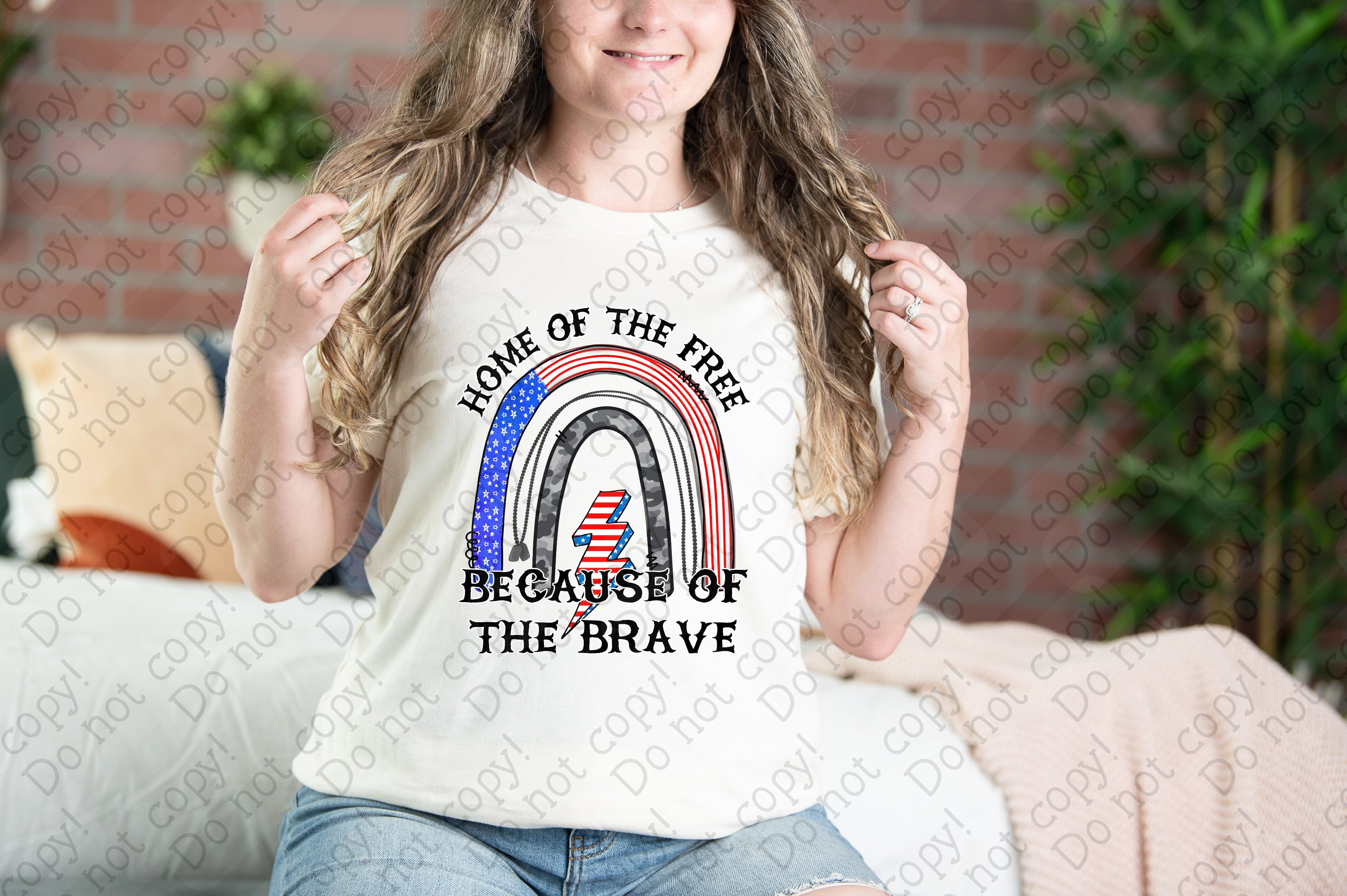 07-154 Home of the Free Because of the Brave with a Rainbow Completed Tee