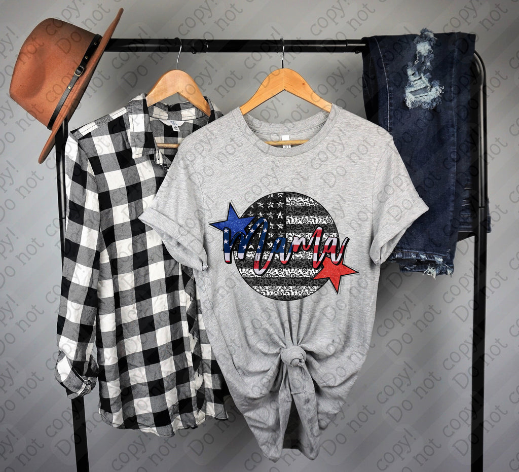 07-164 Mama in red white and blue flag Completed Tee