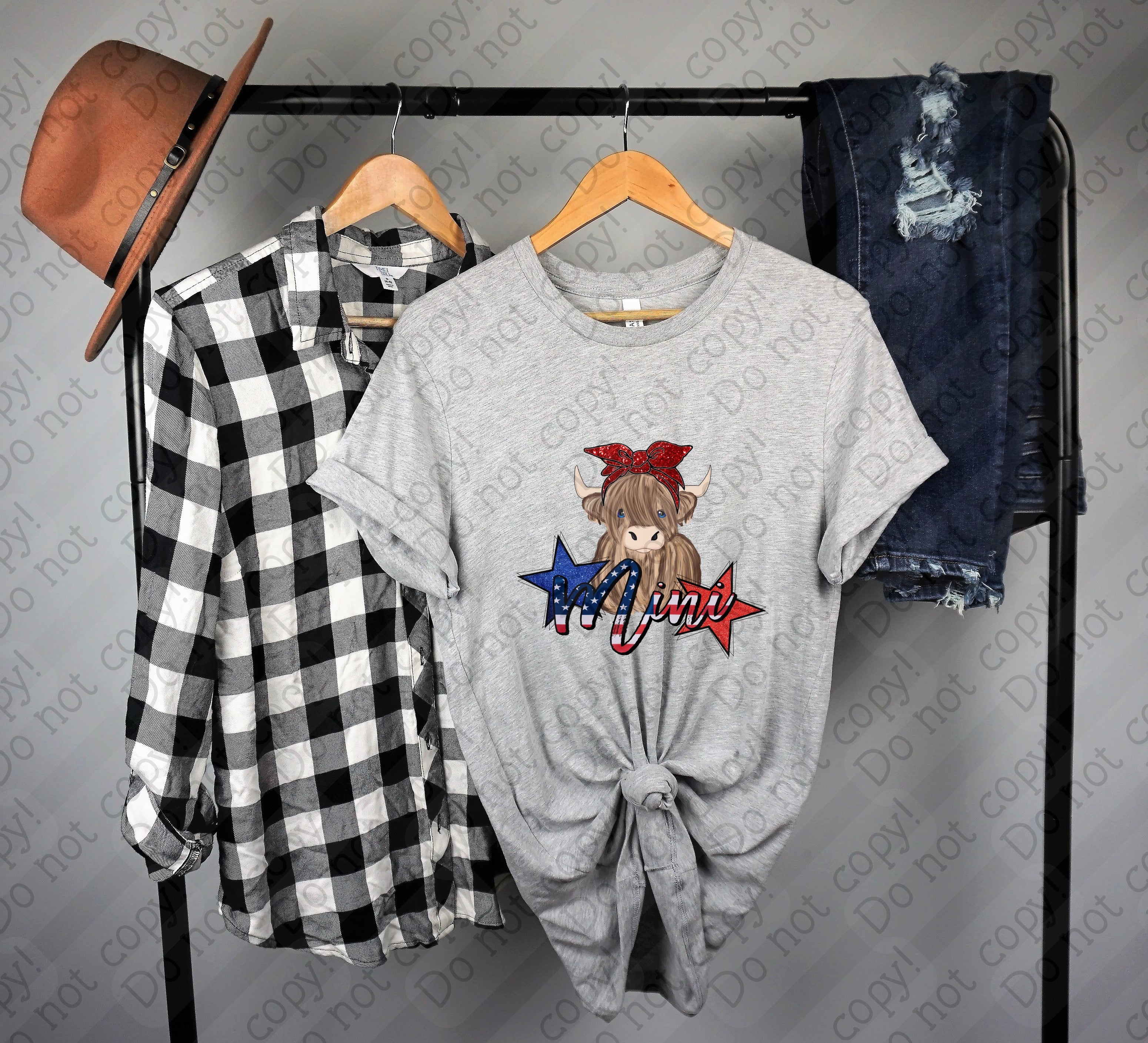 07-169 Mini Red White and Blue with Cow Completed Tee