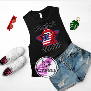 07-16 American Woman Rock N Roll Tongue Completed Tee