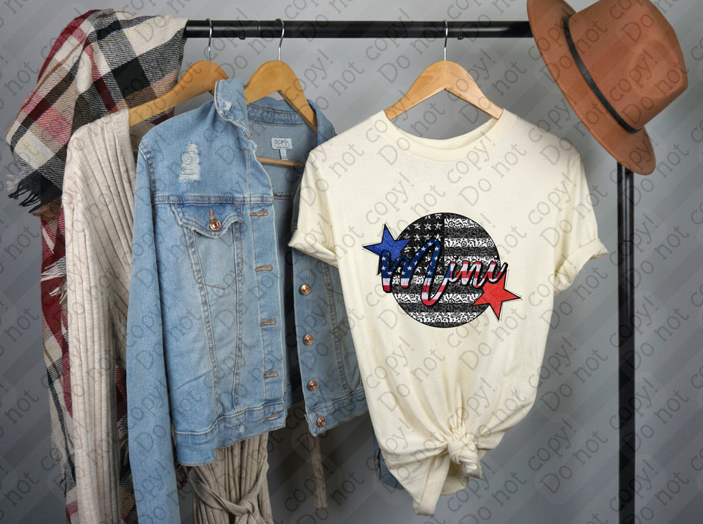 07-170 Mini Red White Blue with Flag Background Completed Tee