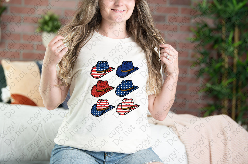 07-175 Patriotic cowboy hats Completed Tee