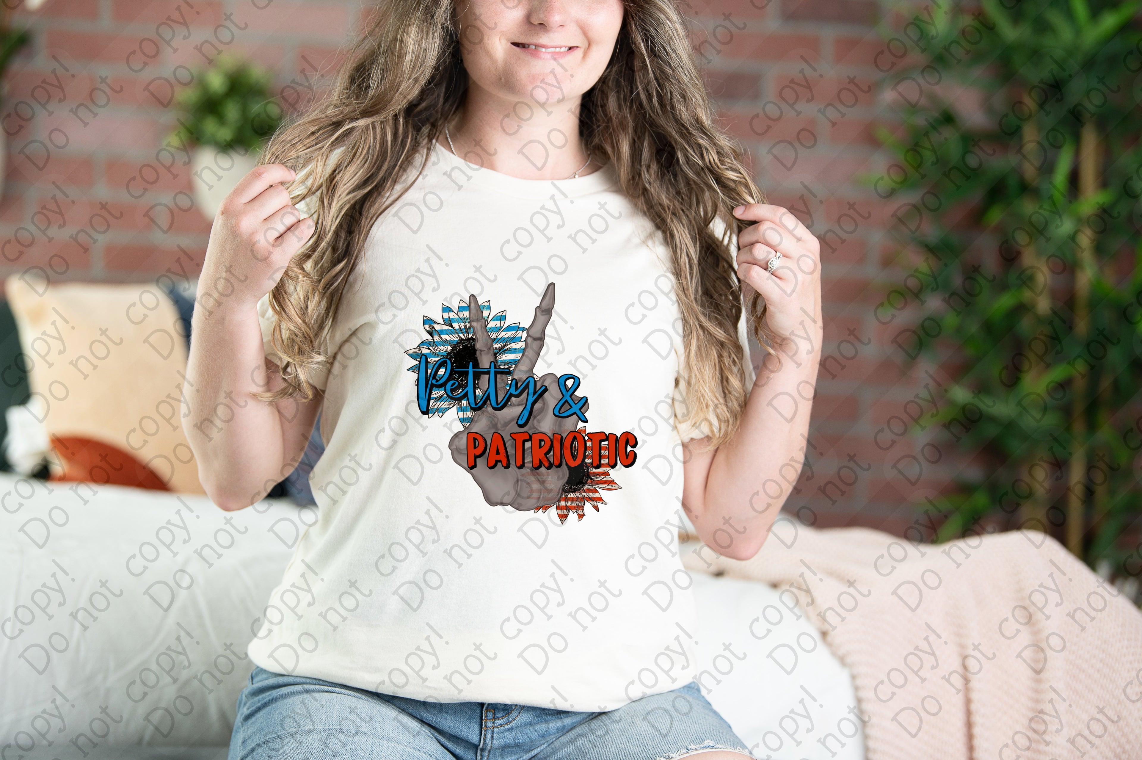 07-178 Petty and Patriotic with two Sunflowers Completed Tee