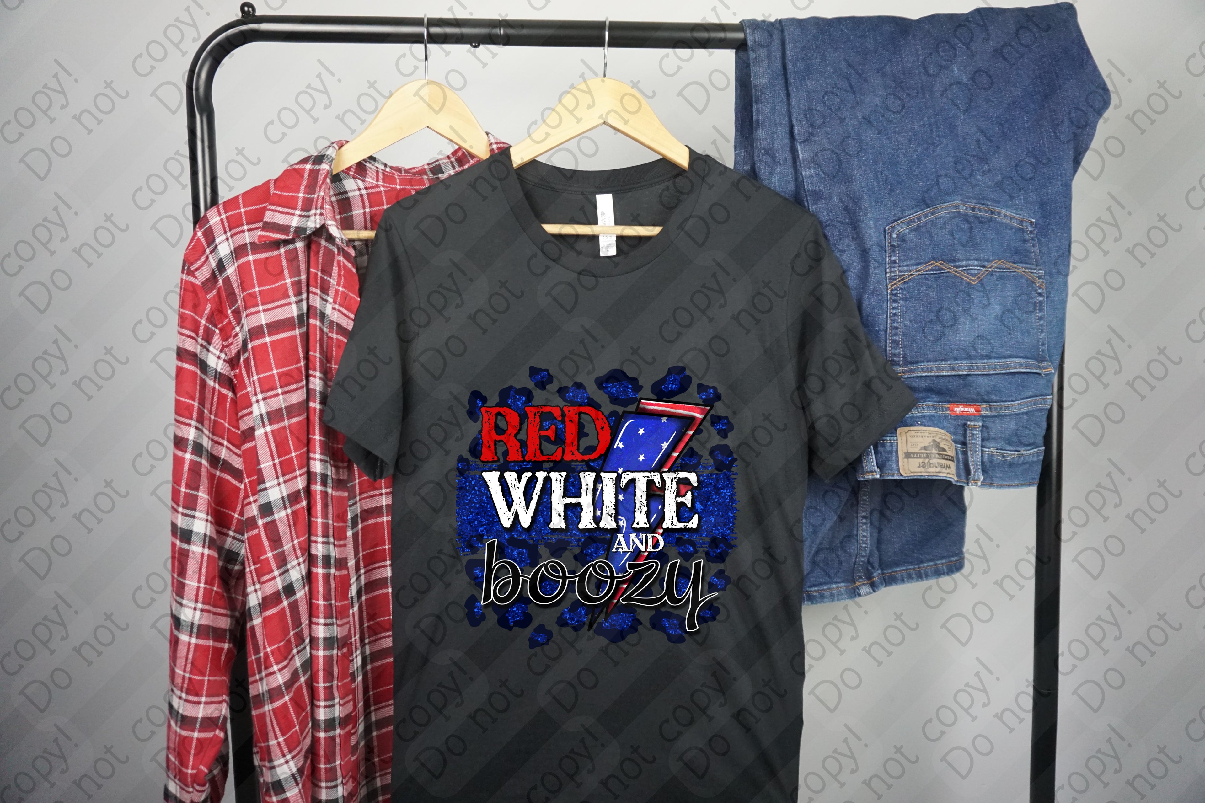 07-180 Red White and Boozy with a Lighting Bolt DTF Transfer Only