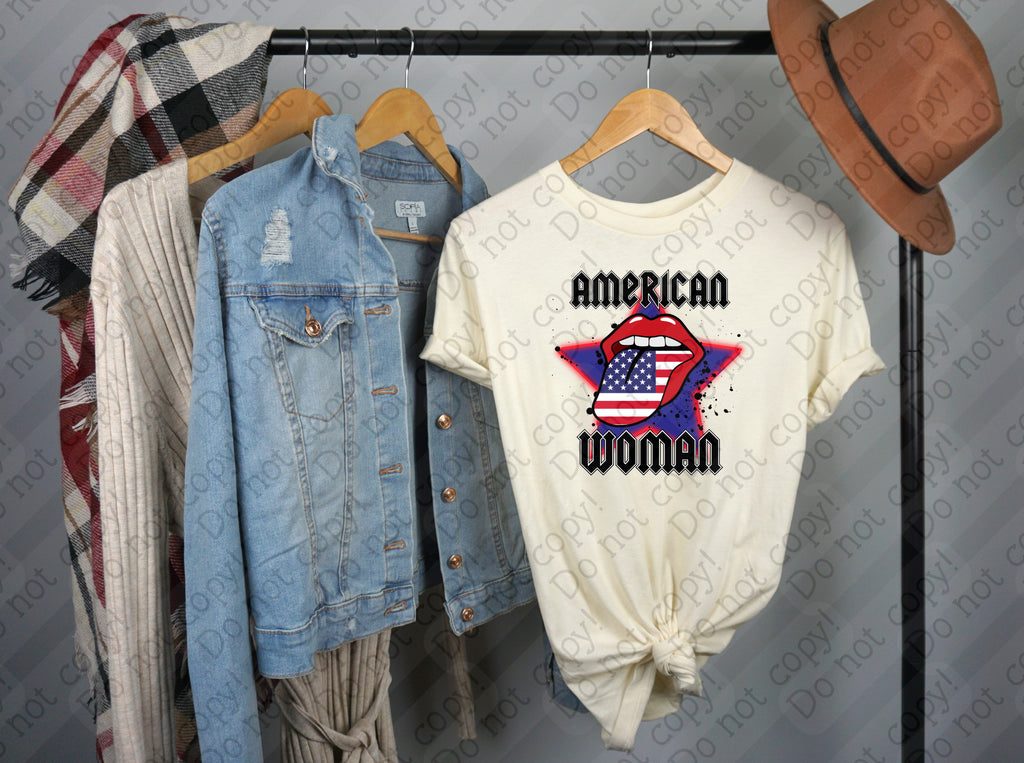 07-191 American Woman Blue Splatter Completed Tee