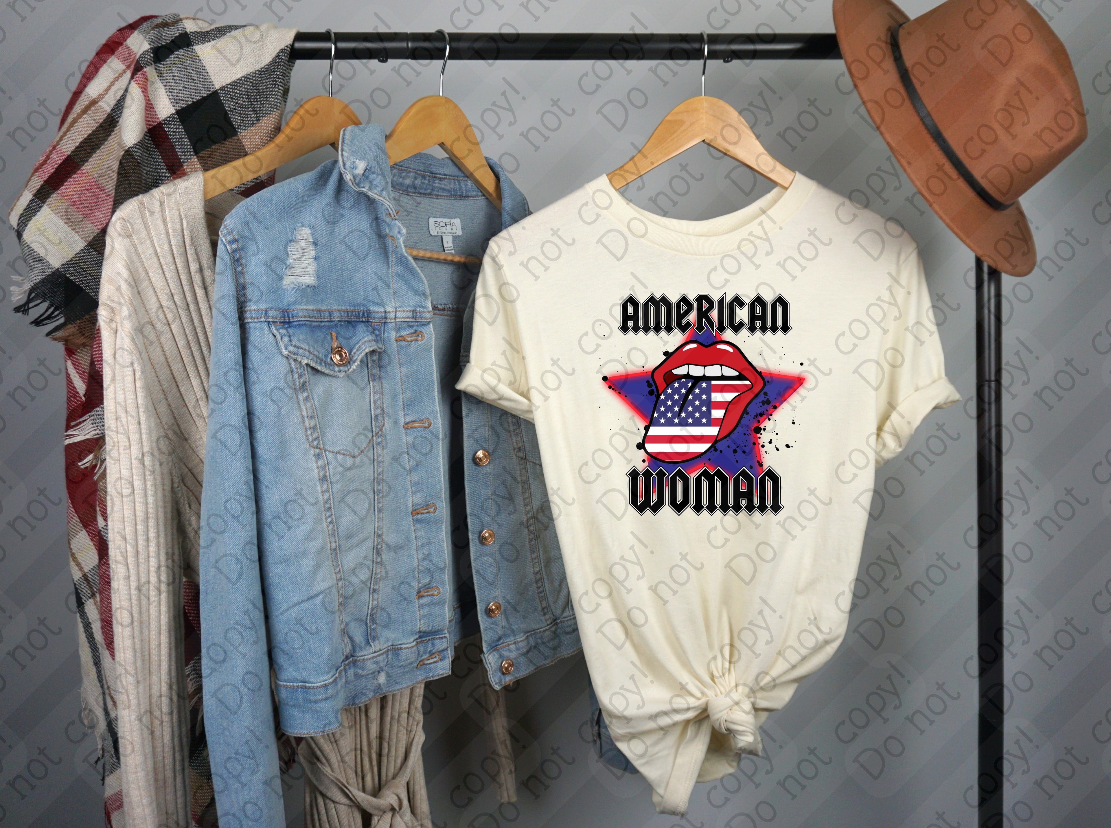 07-191 American Woman Blue Splatter Completed Tee