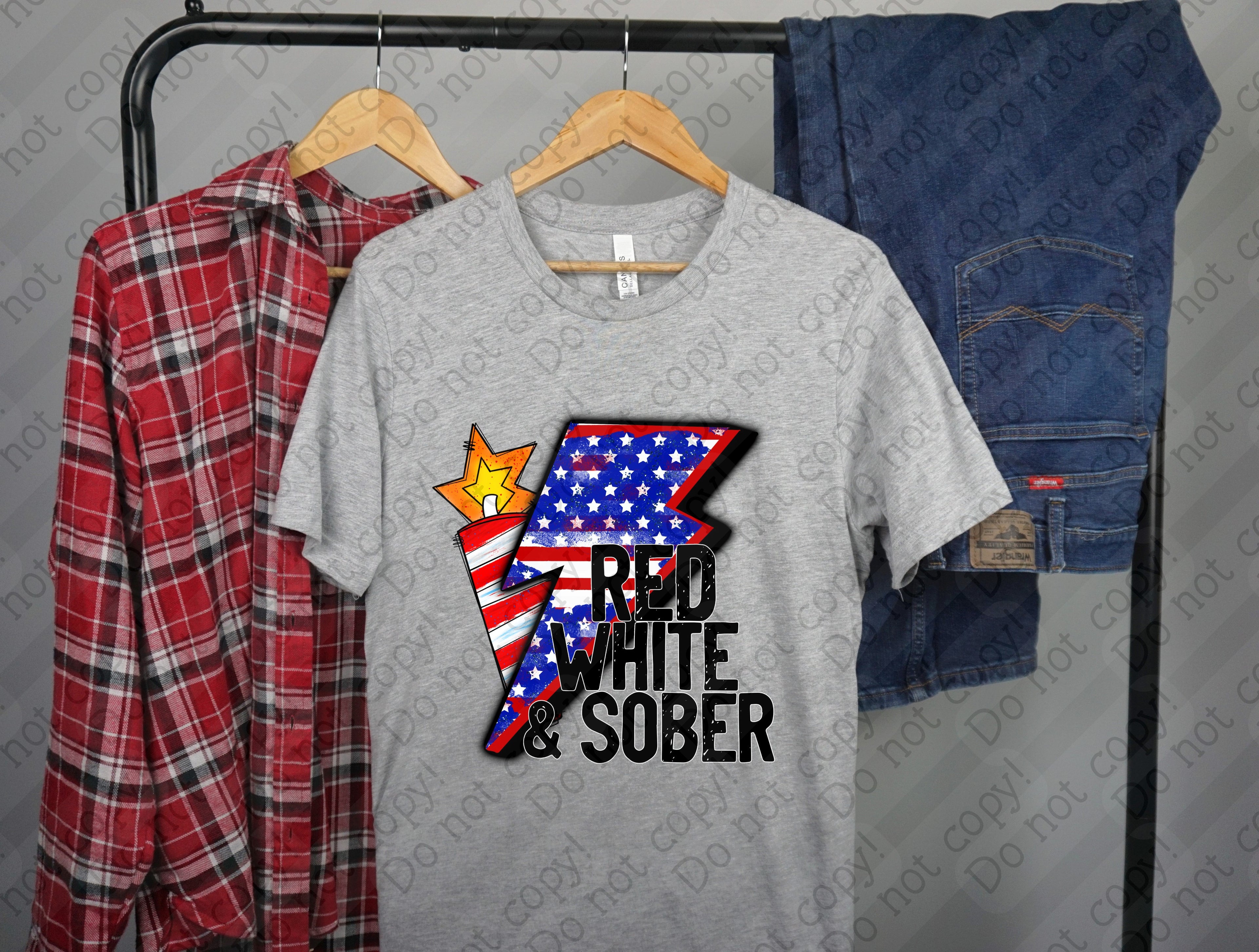 07-196 Red White Sober DTF Transfer Only