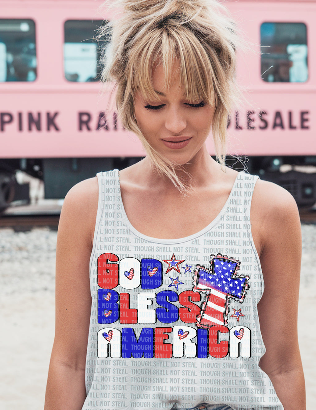 07-261 God Bless America with Cross Completed Tee
