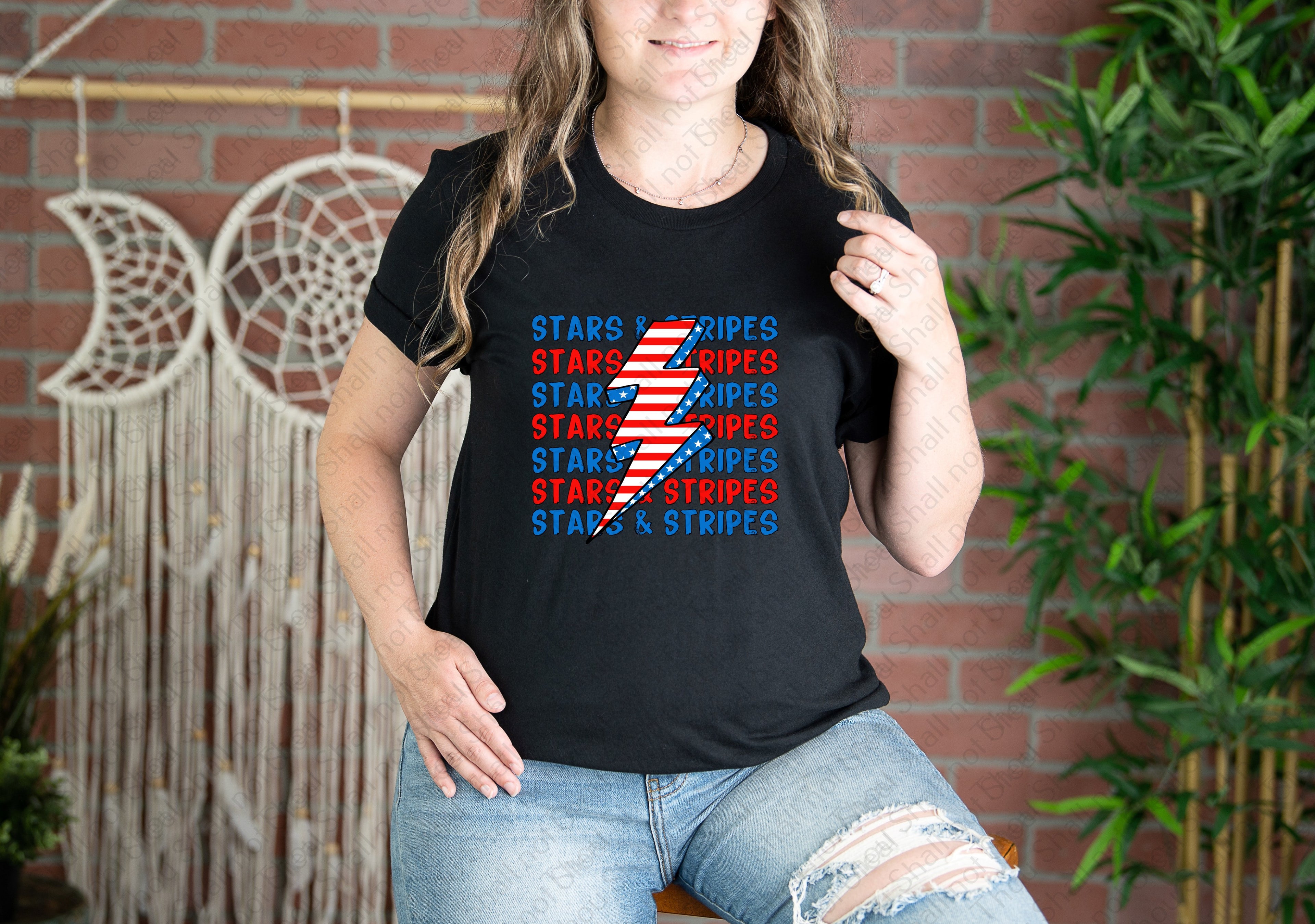 07-273 Stars and Stripes witih Lightning Bolt DTF Transfer Only