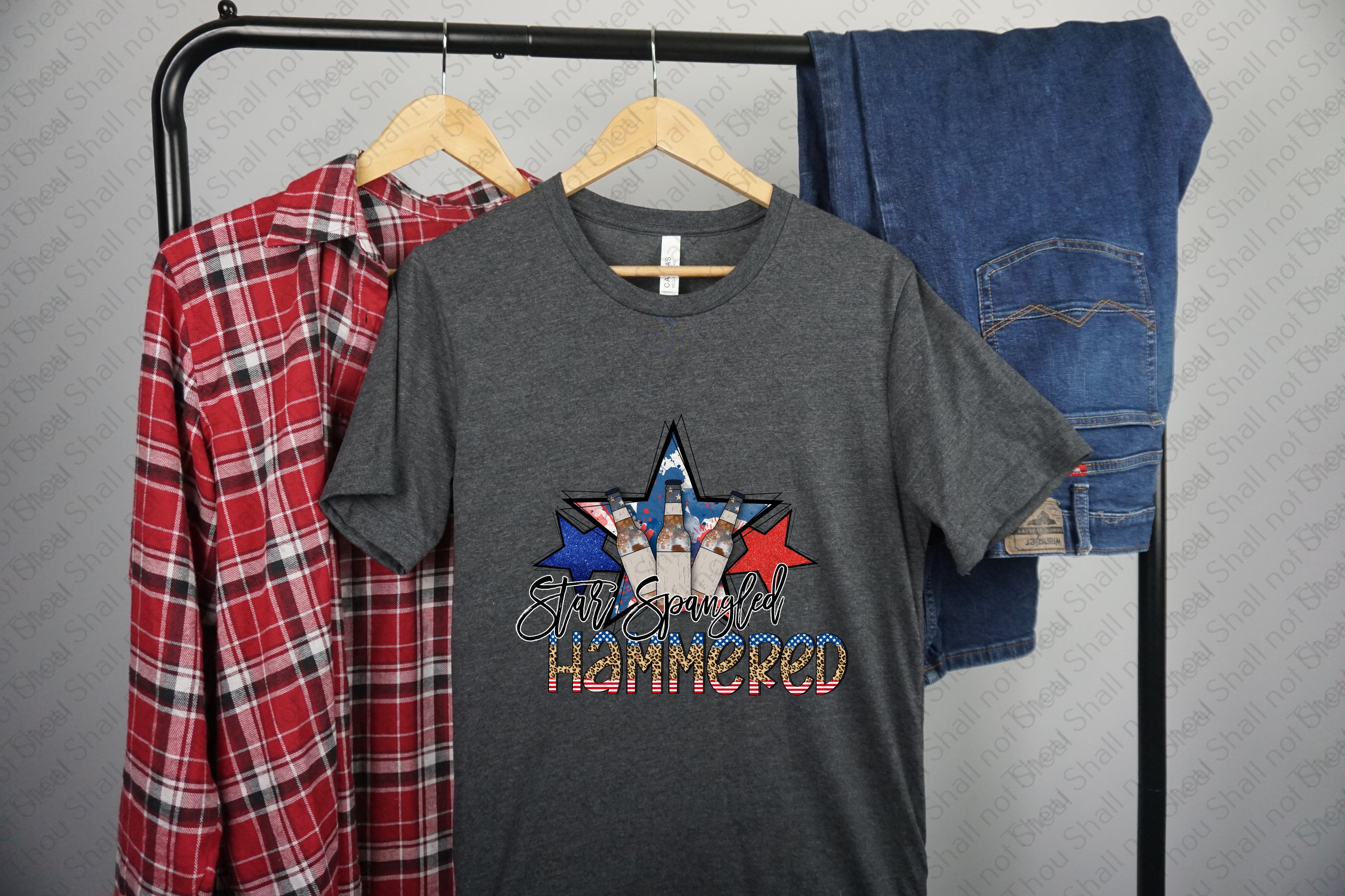07-275 Star Spangled Hammered Beer DTF Transfer Only