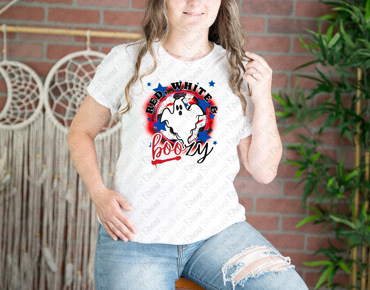 07-277 Red White Boozy Ghost DTF Transfer Only