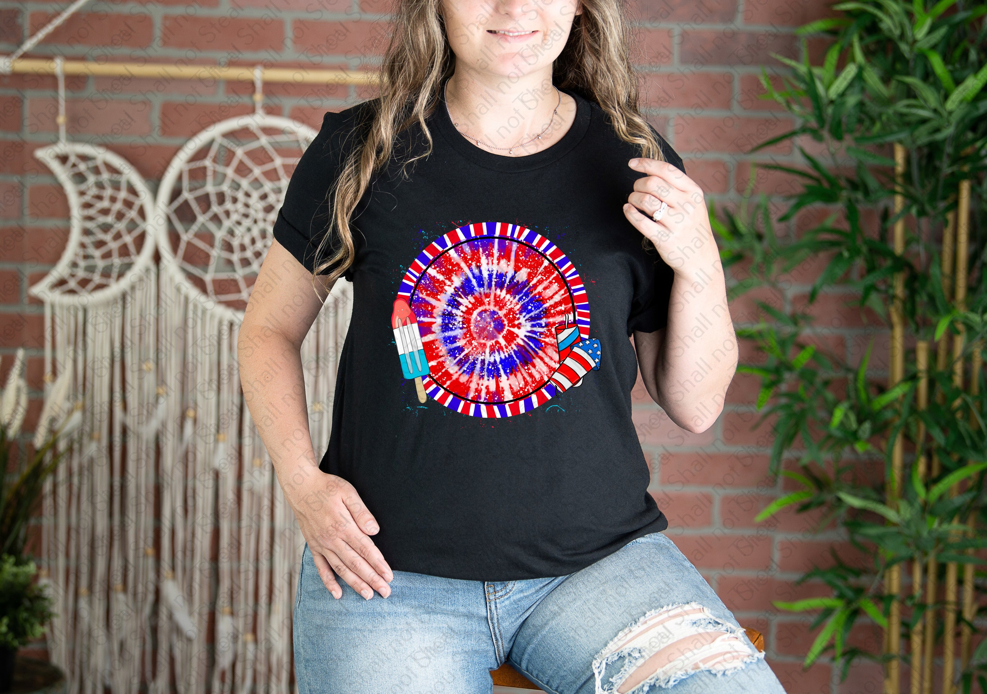 07-278 Red White Blue Bomb Pop Tie Dye DTF Transfer Only