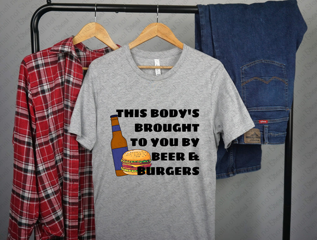 07-282 This Body Brought to you by Beer and Burgers Completed Tee