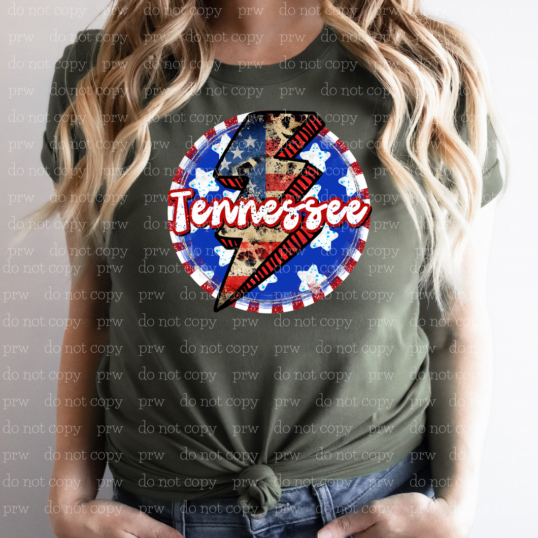 07-47 Tennessee American Flag Lightning Bolt Completed Tee