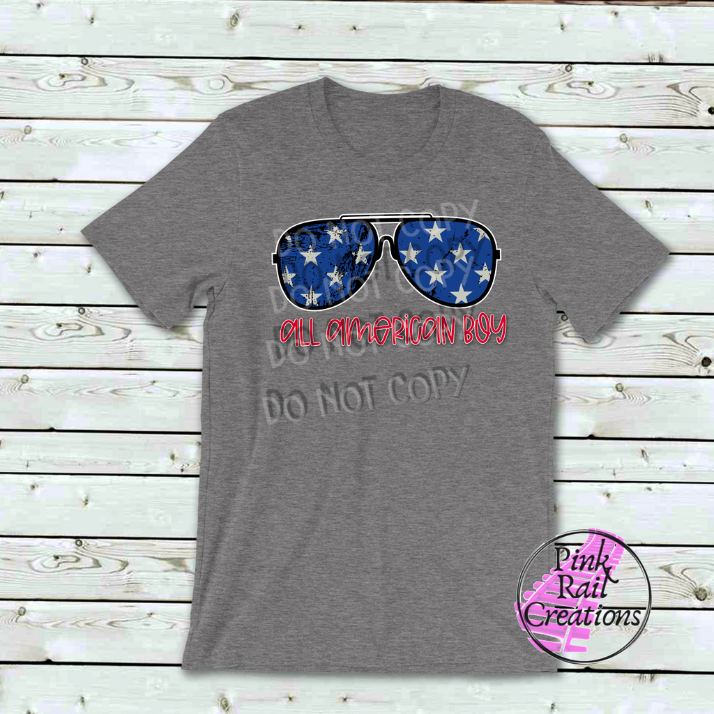 07-67 All American Boy Patriotic Sunglasses Completed Tee