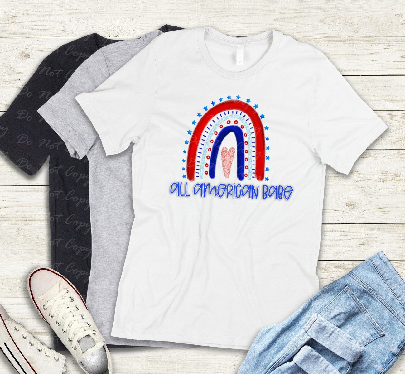 07-69 All American Babe Patriotic Rainbow DTF TRANSFER ONLY