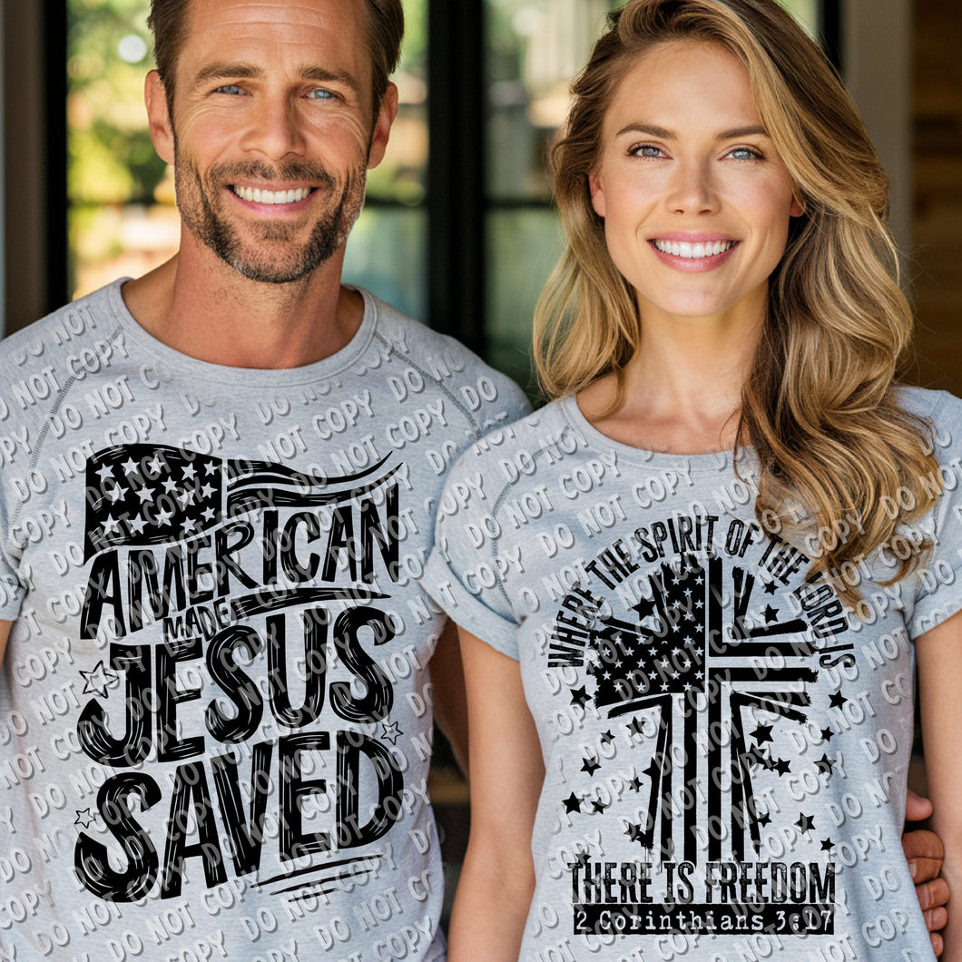 07-85 American Made Jesus Saved - Black DTF Transfer Only