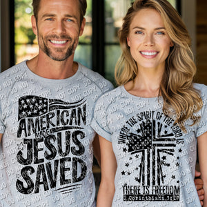 07-85 American Made Jesus Saved - Black Completed Tee